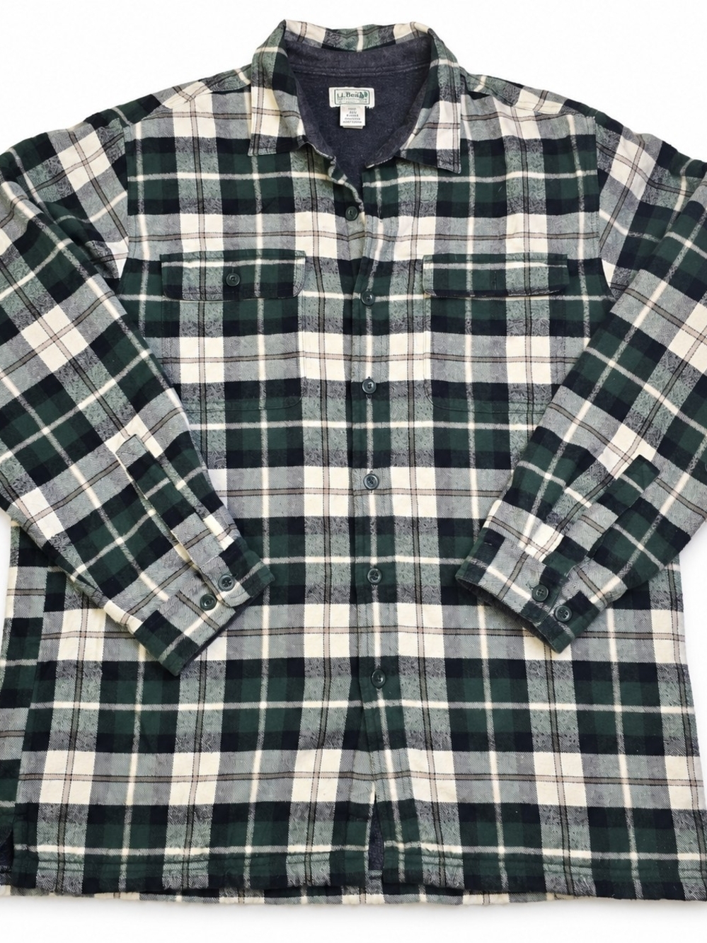 L.L. Bean Green and White Plaid Button-Down Shirt